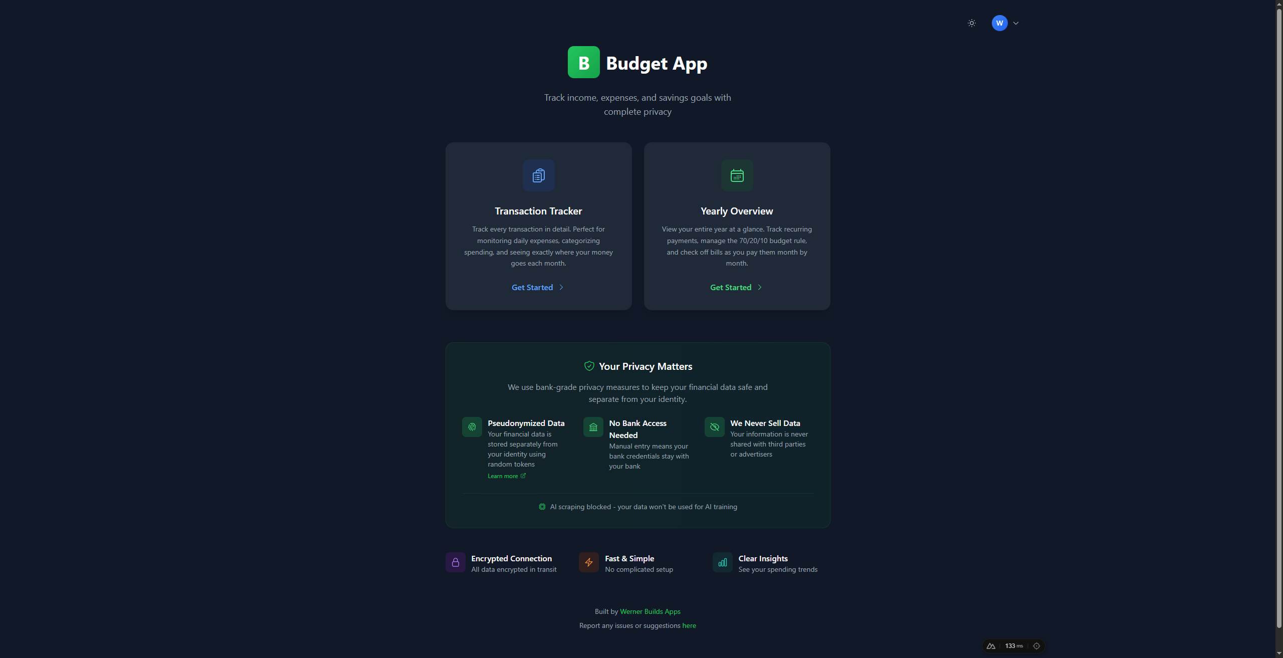 Landing page with mode selection